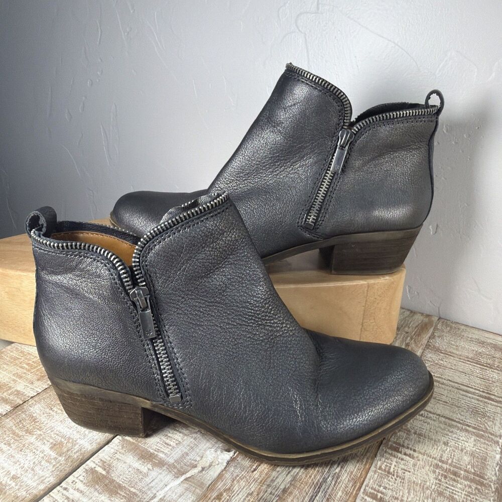 Lucky Brand Bartalino Metallic Black Leather Booties 9